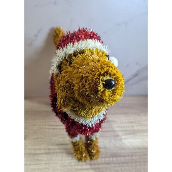 Festive Tinsel Dog With Santa Outfit Christmas Decoration - Picture 3 of 11